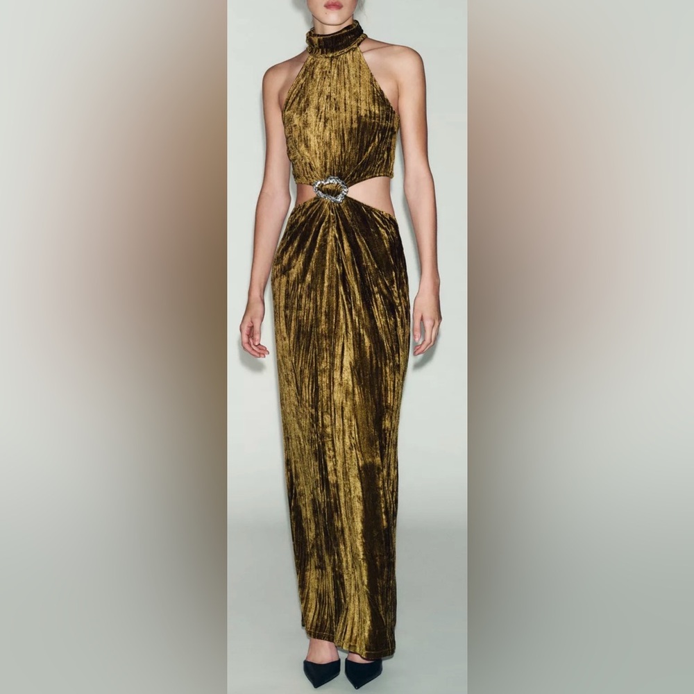 NWOT Zara Jewel Cut Out Maxi Velvet Party Club Evening Dress Sz L MSRP $59.99